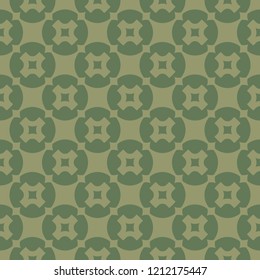 Organic natural style geometric seamless pattern with crosses, circles. Simple abstract green texture. Decorative repeat background. Design for decoration, print, wallpaper, package, wrapping, cloth