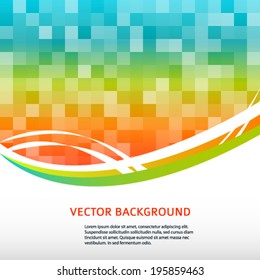 Organic natural theme, a mosaic of bright glowing squares with glow sun ray & place for your text. Blurry green field and blue sky with summer sun burst. Best graphic for front label spa products 