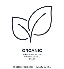 Organic, natural, vegan, vegetarian product editable stroke outline icon isolated on white background flat vector illustration. Pixel perfect. 64 x 64.