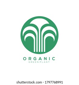 Organic natural white logo template. Leaves symbol with circle green background
