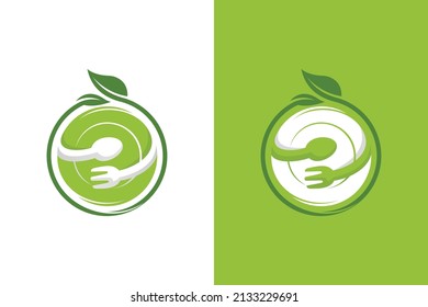 Organic or nature food logo design with ladle and fork cocnept