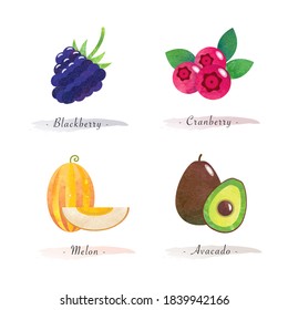 Organic nature healthy food fruit blackberry cranberry melon avacado