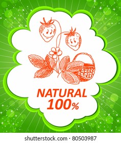 organic nature poster with hand drawn illustration of strawberries