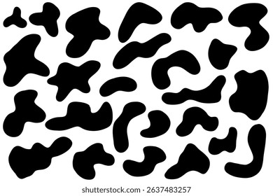 Organic nature spot blob shape, abstract amoeba spot, irregular fluid element set. Simple flat abstract splodge graphic design element. Vector illustration isolated on white background.