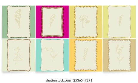 Organic, nature-inspired rectangle frames with textured borders. Vector Background Illustration Set