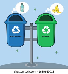 Organic And Non Organic Public Trash Bin Vector Illustration