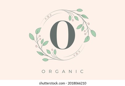 Logo De La Letra Orgánica O. Logo Floral Bio y Beauty Retro.