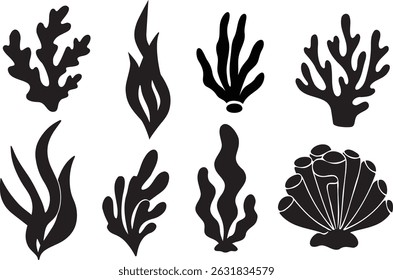 Organic Ocean Elements Underwater Doodles and Matisse Inspired Shapes