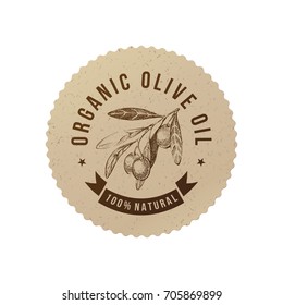 Organic olive oil label in eco friendly style. Vector illustration