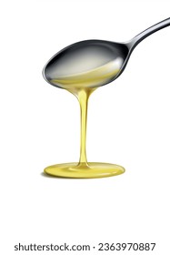 Organic olive oil poured from spoon