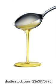 Organic olive oil poured from spoon