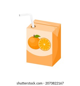 Organic orange juice carton box with drinking straw isolated on white background. Icon vector illustration.