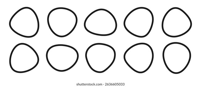 Organic outline blob shapes vector collection featuring fluid abstract amoeba blobs. A doodle-style set of irregular round blot organic fluid forms, perfect for creative design projects.
