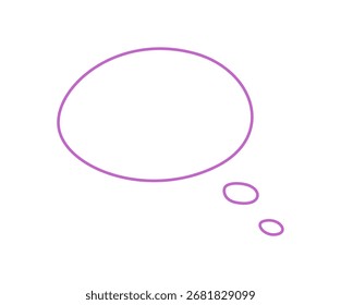 Organic oval speech box in hand drawn outline. This chat balloon symbol forms a unique conversation icon for message or thought. Purple circle shape, minimal style, creative use for abstract visual