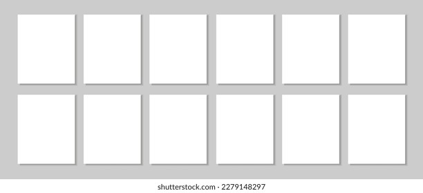 Organic Overlay shadow light effect white window frames on a grey wall. Mockup of white leaf with shadow. High quality template. natural lightning. Portfolio template. Business cards.