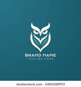 Organic owl logo vector illustration. Emblem logo mascot on green background.