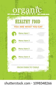 Organic Paleo Rough Food Menu Concept. Eco Green Grunge Frame Design Element On Textured Background.