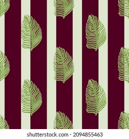 Organic palm leaf seamless pattern with hand drawn foliage print. Simple color background. Vector illustration for seasonal textile prints, fabric, banners, backdrops and wallpapers.