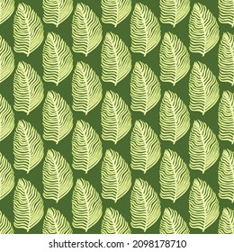 Organic palm leaf seamless pattern with hand drawn foliage print. Simple color background. Vector illustration for seasonal textile prints, fabric, banners, backdrops and wallpapers.