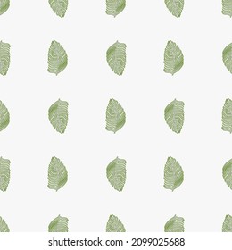 Organic palm leaf seamless pattern with hand drawn foliage print. Simple color background. Vector illustration for seasonal textile prints, fabric, banners, backdrops and wallpapers.