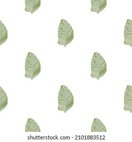 Organic palm leaf seamless pattern with hand drawn foliage print. Simple color background. Vector illustration for seasonal textile prints, fabric, banners, backdrops and wallpapers.