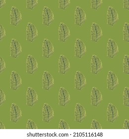 Organic palm leaf seamless pattern with hand drawn foliage print. Simple color background. Vector illustration for seasonal textile prints, fabric, banners, backdrops and wallpapers.