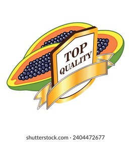 Icono de papaya orgánico vector isométrico. Papaya fresca, mitad y señal de alta calidad. Concepto de calidad, comida, fruta exótica