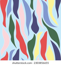 Organic pastel pattern. Abstract seamless leaf stripes background modern art. Vintage organic nature doodle graphic. Naive botanical simple graphic. Retro mute