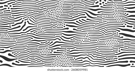 Organic pattern background with abstract zebra texture. Vector organic pattern background with black white wavy diffusion pattern lines