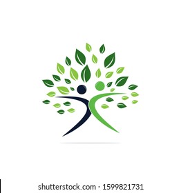 organic people logo. people tree logo vector template. healthy person people tree eco and bio icon human character icon nature care symbol. Human tree logo.