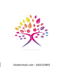 organic people logo. people tree logo vector template. healthy person people tree eco and bio icon human character icon nature care symbol. Human tree logo.