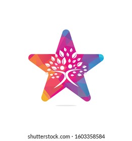 organic people star shape concept logo. people tree logo vector template. healthy person people logo. human character icon nature care symbol. Human tree logo.