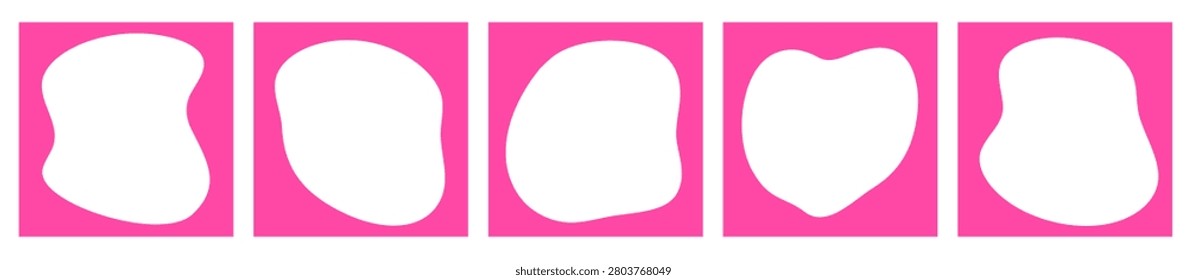 Organic photo frame with bold blob border for music album and podcast cover. Squishy wavy shapes and heart figure on bright pink. Vector frame set with soft girly fuchsia look for sale promotion bg.