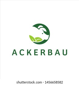 Organic Pig Farm Logo Simple Modern, Round Frame in Green Color Vector for Graphic Design Idea