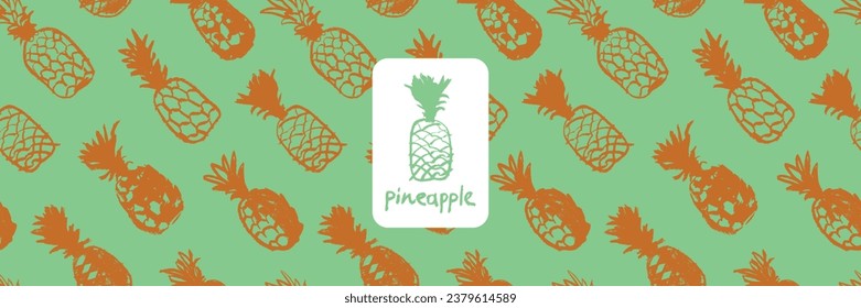 Organic pineapple pattern in vector. Ananas seamless background. Pineapple drawings. Botanical ornament. South America fruits. Tropical plant decoration.