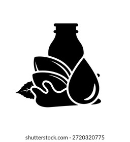 Silueta orgánica de la botella de leche a base de plantas con hojas y gota icono gráfico