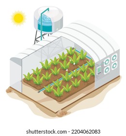 organic plant factory system farming isometric cartoon