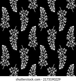 nahtlose Bio-Pflanze-Muster auf dunklem Hintergrund, Zweig mit Beeren, Stoffpapier-Design und digitales Scrapbook