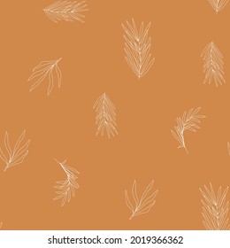 Organic plants pattern on dirty orange background