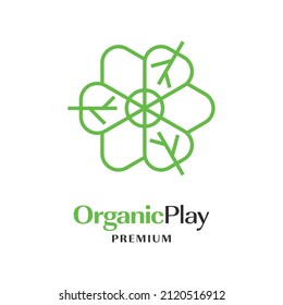 Organisches Video-Button-Logo-Design-Vorlage mit Blatt Logo. Konzeption. Kreatives Symbol mit grünem Logo. Premium-Vektorgrafik