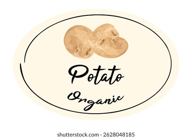 Organic  potatoes store label or sticker for your product. Raw unpeeled organic potatoes vector illustration.