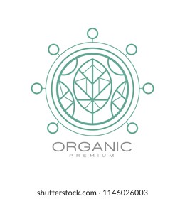 Organic premium logo, ecology sign for organic healthy products, natural cosmetics, fresh quality food and drinks, packaging vector Illustration on a white background