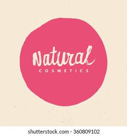 Organic product badge, vintage label with hand drawn lettering Natural cosmetics. Vector natural, organic food, bio, eco label and shape.