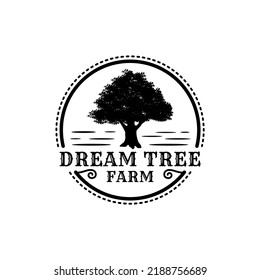 Organic product badge with Vintage Oak Tree logo Design. black and white adventure icon logo