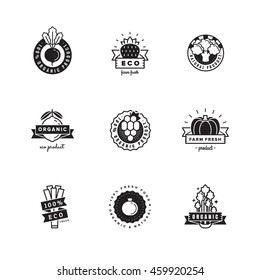 Organic product black logo vector set. Hipster and vintage design.