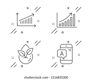 Organic product, Chart and Graph chart line icons set. Ab testing sign. Leaf, Growth report, Phone test. Science set. Line organic product outline icon. Vector