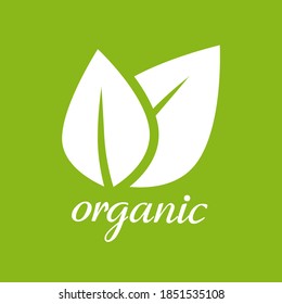 Organic product of food leaves green sticker label vector, idea of natural eco logotype for healthy production badge, nutrition  sprout herb isolated mark 