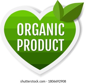 Organic Product Green Labels With Leaves White Background With Gradient Mesh, Vector Illustration