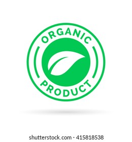 Organic product icon design symbol. Stamp with leaf shape design. Vector illustration.