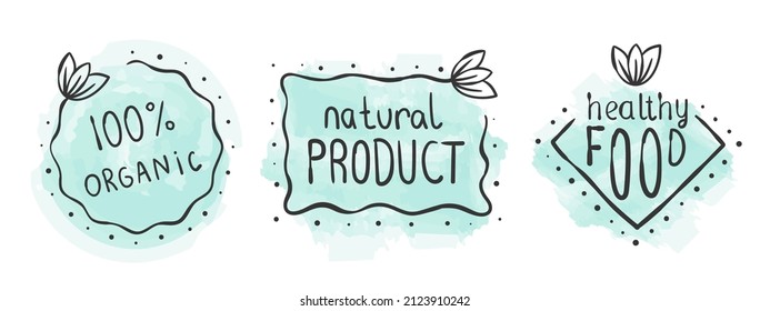 Organic product icons. Icons of natural food. Hand-drawn icons. Vector illustration